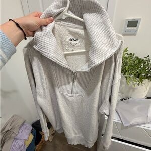 Aerie Women's Light Gray Half-Zip Sweater